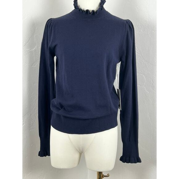 NWT CeCe Long-Sleeve knit Mock Sweater with Ruffled Cuffs and Neck (Womens: Med) - Picture 1 of 10